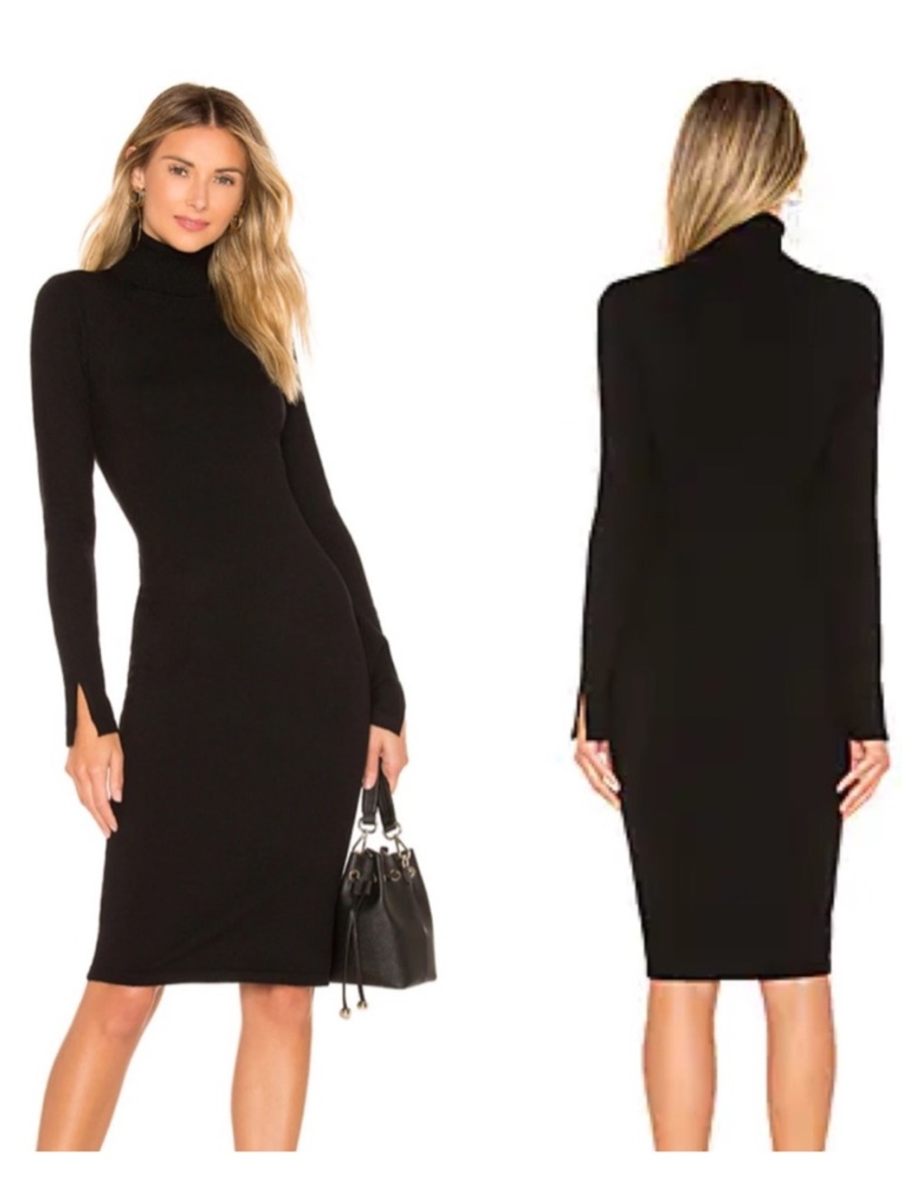 Lovers + Friends Vik Turtleneck Long Sleeve Knit Small Sweater Dress Black NEW
